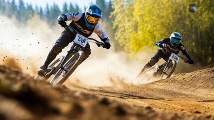 Dynamic Mountain Biking Action in Dusty Environment