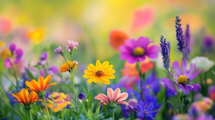 Fototapeta premium bright and colorful field of flowers with various vivid hues and intricate patterns