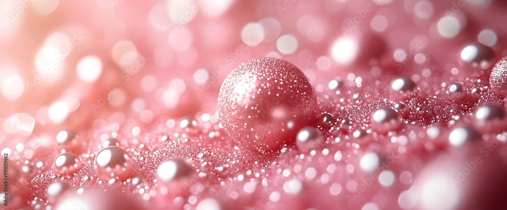 Poster pink and silver shimmering background with soft focus bokeh.