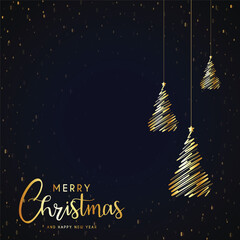Premium merry christmas greeting card with golden tree design