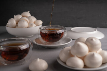 tea, delicious, pastry, snack, fresh, sugar, closeup, white, cup, baked, confectionery, candy, homemade, table, cookie, breakfast, tasty, hot drink, drink
