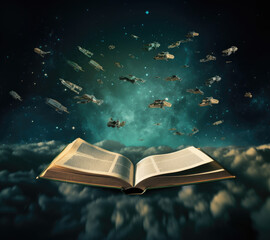 A Book of Cosmic Dreams: Spacecraft Soar From Open Pages