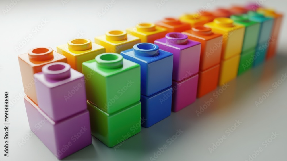 Poster colorful set of building blocks arranged neatly on a clean, white surface