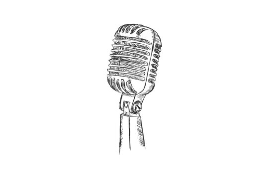 recommend clip art: Retro microphone sketch - Hand drawn doodle style silhouette illustration for vintage audio equipment and music lovers
