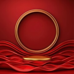 Red and Gold Abstract Background with Podium and Circle.