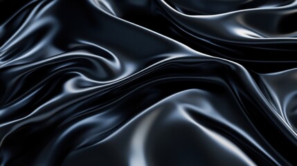 Fototapeta premium A close-up of smooth, flowing black silk fabric with shimmering highlights