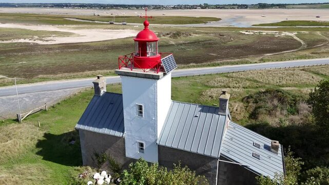 Pointe d'Agon lighthouse in Normandy, France