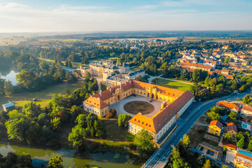 Obraz premium Lednice Chateau with beautiful gardens and parks. Lednice Valtice Landscape, South Moravian region. UNESCO World Heritage Site.