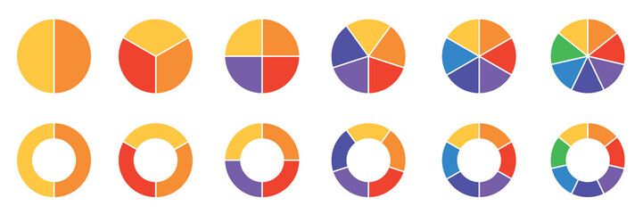 Obraz premium WebColor wheels. Vector isolated elements.Wheel colour spectrum. Pie diagrams set