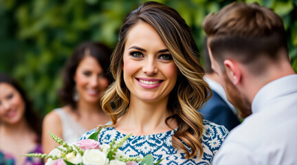 Fototapeta premium smiling girl with dark hair at a formal event