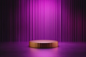 Gold Podium on Purple Stage with Drapes.