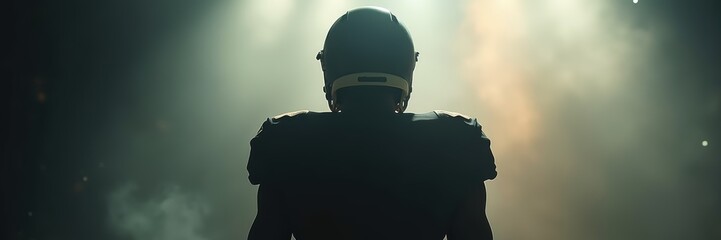 A silhouette of a football player in a dramatic spotlight, conveying intensity and focus, perfect for sports marketing, event promotions, and motivational content.