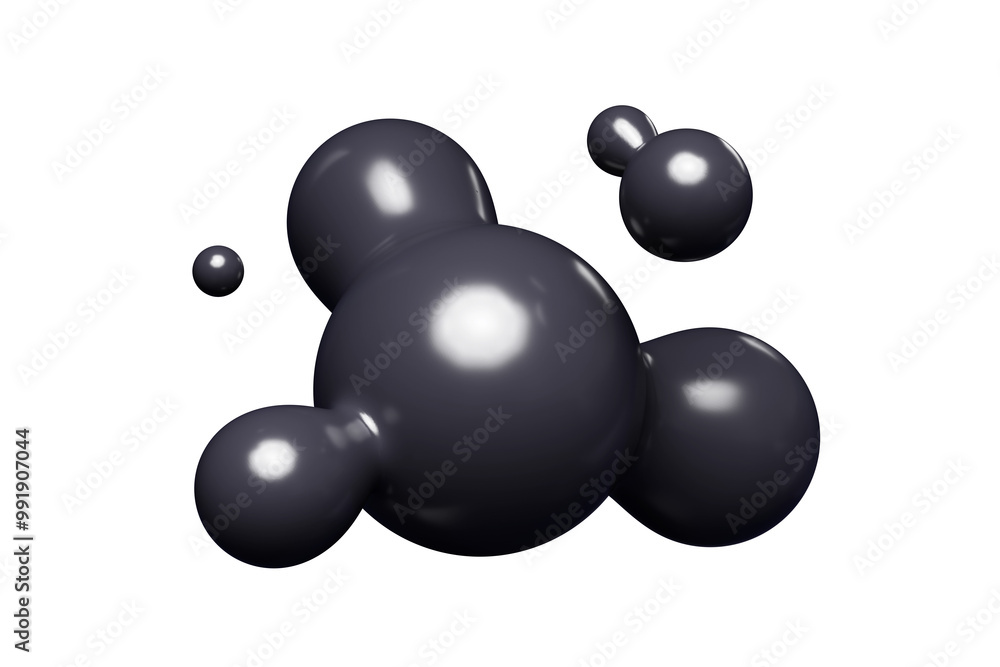 Poster black abstract liquid metaball shape. 3d render illustration of fluid soft bubble blob. organic brig