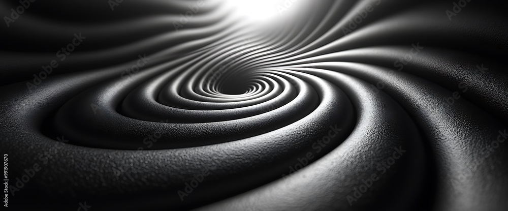 Poster abstract black and white swirling pattern with a light source in the center.