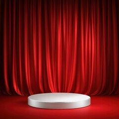 Red Curtain Stage with Silver Podium.