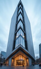 Obraz premium Modern architectural marvel showcasing sleek lines and innovative design. Ideal for business, technology, and real estate themes.