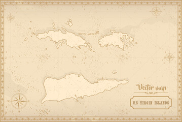 Map of U.S. Virgin Islands in the old style, brown graphics in retro fantasy style © vladimir