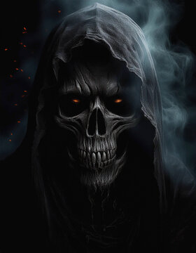 el rostro de la muerte con un fondo oscuro	