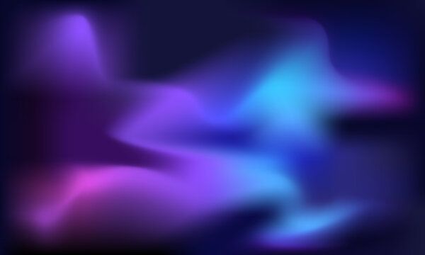 Vector of abstract neon color light glow on dark black background. Fluid Blurred Gradient backdrop for poster, brochure, advertising, invitation Card, music Festival, futuristic background.