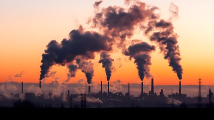 n aerial photograph capturing the Industrial Pollution, Cityscape with Smoke.
