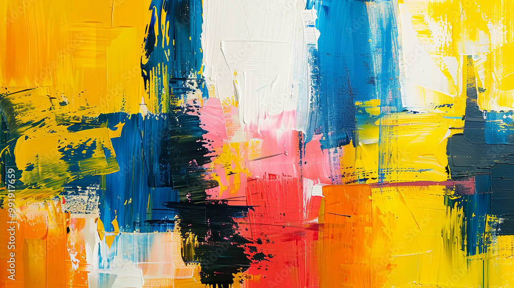 Poster vibrant abstract painting with bold strokes in bright colors and dynamic patterns