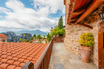 The monastery Meteora, rocky monasteries complex in Greece near Kalabaka city. Holy Monastery of Varlaam