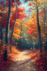 Autumn's Embrace: A Serene Path Through a Colorful Forest