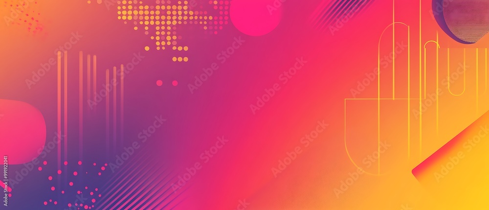 Poster abstract gradient background with geometric shapes, lines and dots.
