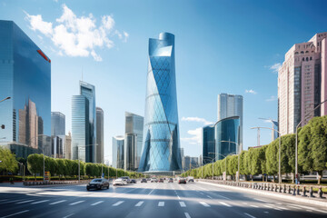 Modern Skyscrapers in a Bustling City