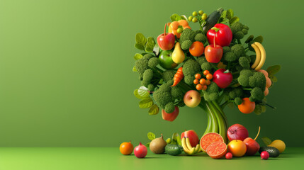 Vegan Tree Made from Fresh Fruits and Vegetables