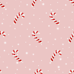 Cute Watercolor Christmas seamless pattern. Ornament with hand drawn Christmas lollipop and snow