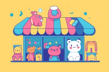 Naklejka premium Colorful Toy Store with Cute Animal Characters