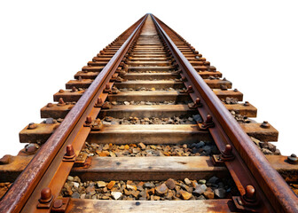 Set of Rusty railway tracks isolated on transparent background, cut out