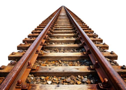 Set of Rusty railway tracks isolated on transparent background, cut out