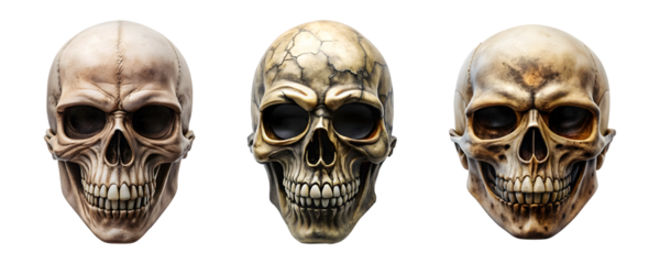 Set of skull face mask isolated on transparent background, cut out