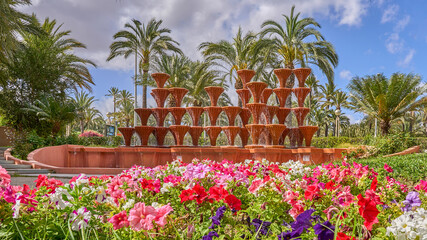 Fountain inside of El Palmeral municipal park in Elche. (formerly located in the Glorieta of Elche) Alicante, Spain