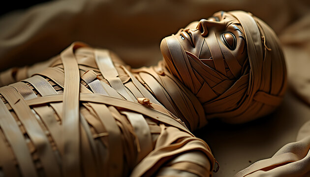 Mummy Wrapped in Decaying Bandages with Faint Backlighting