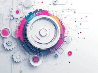 Obraz premium abstract futuristic modern white background with multicolored bright sign(symbol, icon) of gear settings