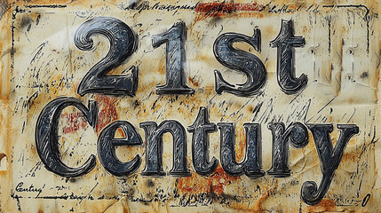 A retro-style image drawing attention to the term '21st Century' with elaborate, detailed sketching and a theme that melds old-world charm with modern elements.