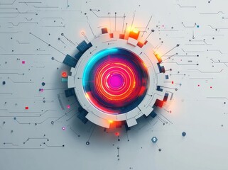 Obraz premium abstract futuristic modern white background with multicolored bright sign(symbol, icon) of gear settings