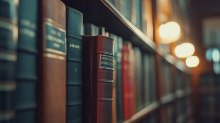 legal code book on a library shelf, library lighting