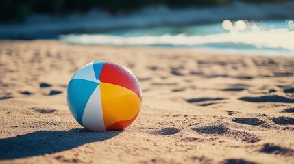 Obraz premium multicolored beach ball bouncing on the sandy beach