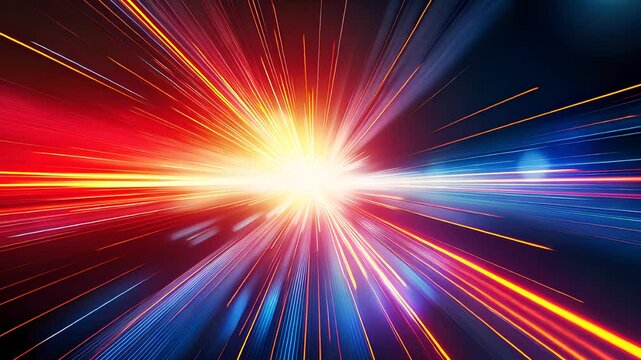 Abstract burst of colorful light beams with vibrant red, blue, and yellow hues, showcasing speed, energy, and dynamic motion.

