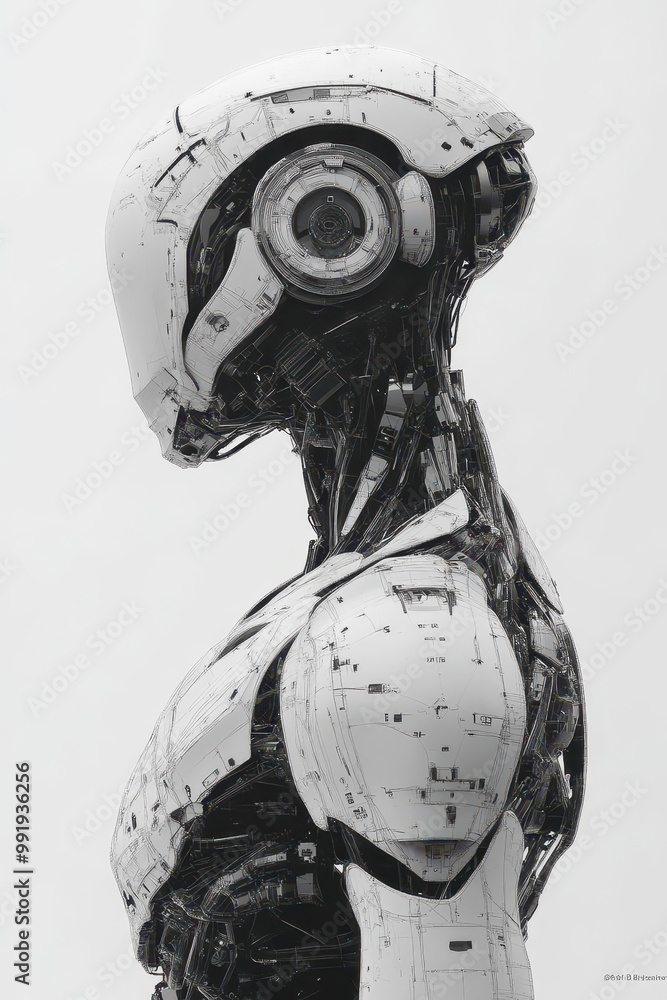 Poster 3d wireframe render of a humanoid robot with mechanical details, showcasing cutting-edge 3d robot de