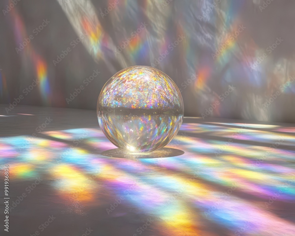 Poster 3d glass object refracting light in a colorful spectrum, creating mesmerizing visual effects with it