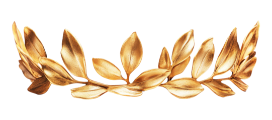 A golden olive wreath isolated on transparent background.