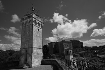 Tuscany, Italy. Panoramic view of the medieval hill town of Sorano. Etruscan towns of Tuscany. Towns that have existed for the second millennium. Ancient 