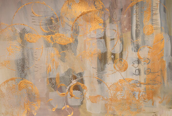 Art Watercolor and Acrylic brushstroke smear blot painting wall. Abstract texture gold, bronze,...