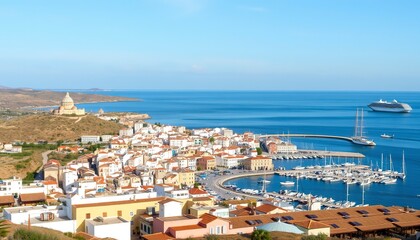 Naklejka premium Panoramic view of Ibiza old town and harbor, Ibiza Island, Balearic Islands, Spain 