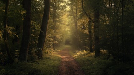 Obraz premium quiet forest path, lit only by the soft glow